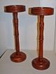2 Matching Antique Solid Hand Turned Cedar Plant Pottery Stands Tables 1900-1950 photo 4