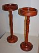 2 Matching Antique Solid Hand Turned Cedar Plant Pottery Stands Tables 1900-1950 photo 5