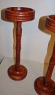 2 Matching Antique Solid Hand Turned Cedar Plant Pottery Stands Tables 1900-1950 photo 6
