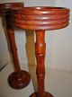 2 Matching Antique Solid Hand Turned Cedar Plant Pottery Stands Tables 1900-1950 photo 7
