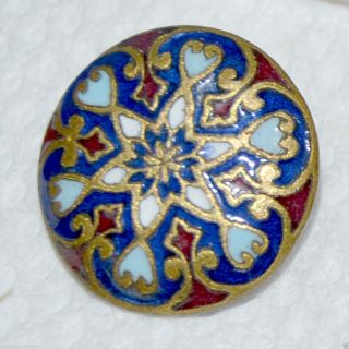 Vintage Enamel Button 6 Pointed Star Center Light Blue Hearts Detailed Gorgeous photo