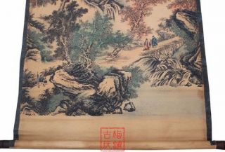 Antique Chinese Painting Scroll As A Landscape Painting Figure photo