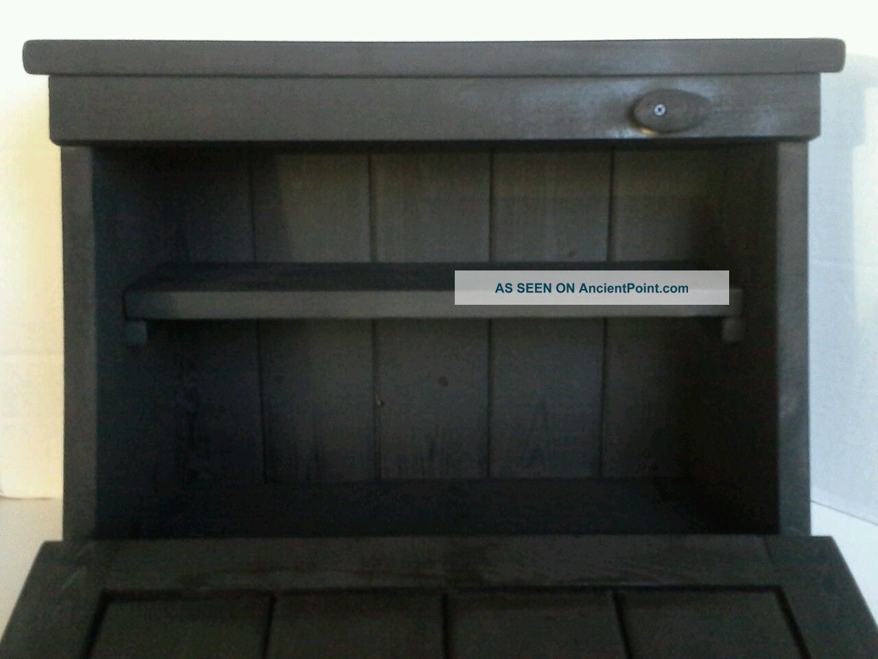 Primitive Country Aged Wood Bread/biscuit Box Removable Shelf Black Distressed Primitives photo