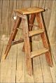 Vtg Wood Ladder 2 Step Kitchen Stool Display Brown Primitive Chic Country Shabby Primitives photo 2