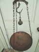 Primitive Antique Hanging Balance Beam Scale Brass Copper Tray Country Store Scales photo 1