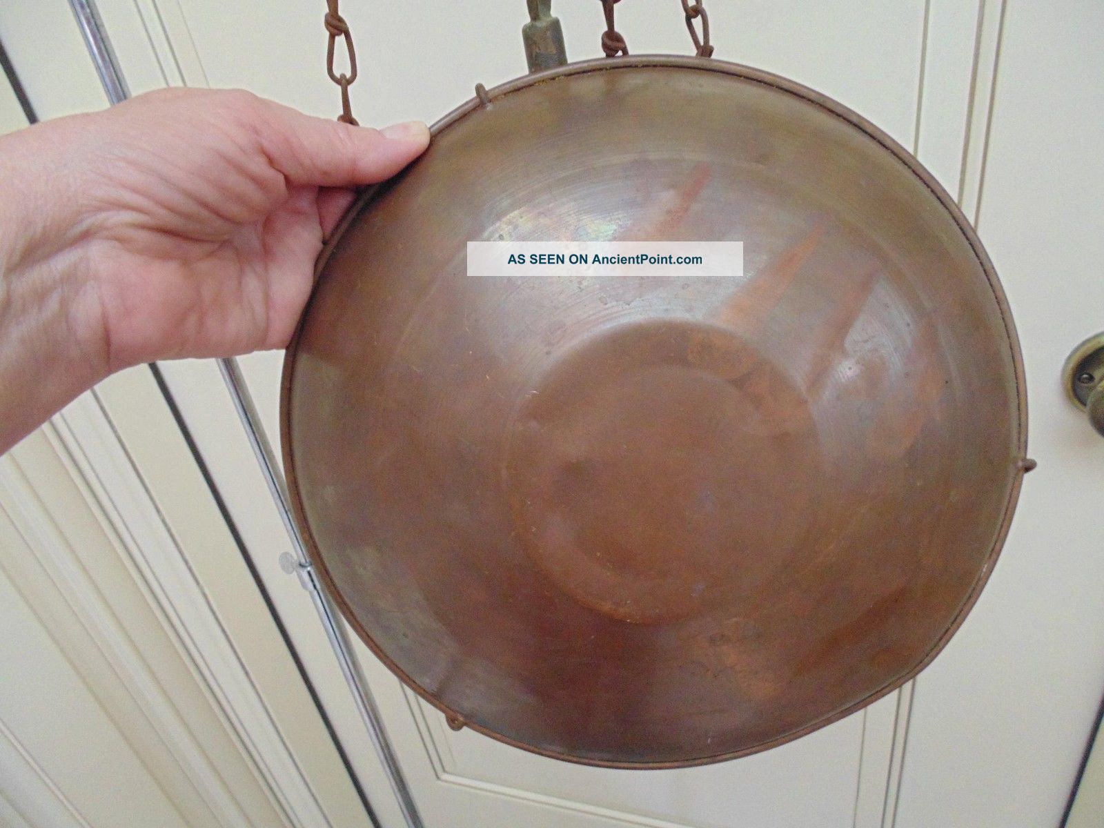 Primitive Antique Hanging Balance Beam Scale Brass Copper Tray