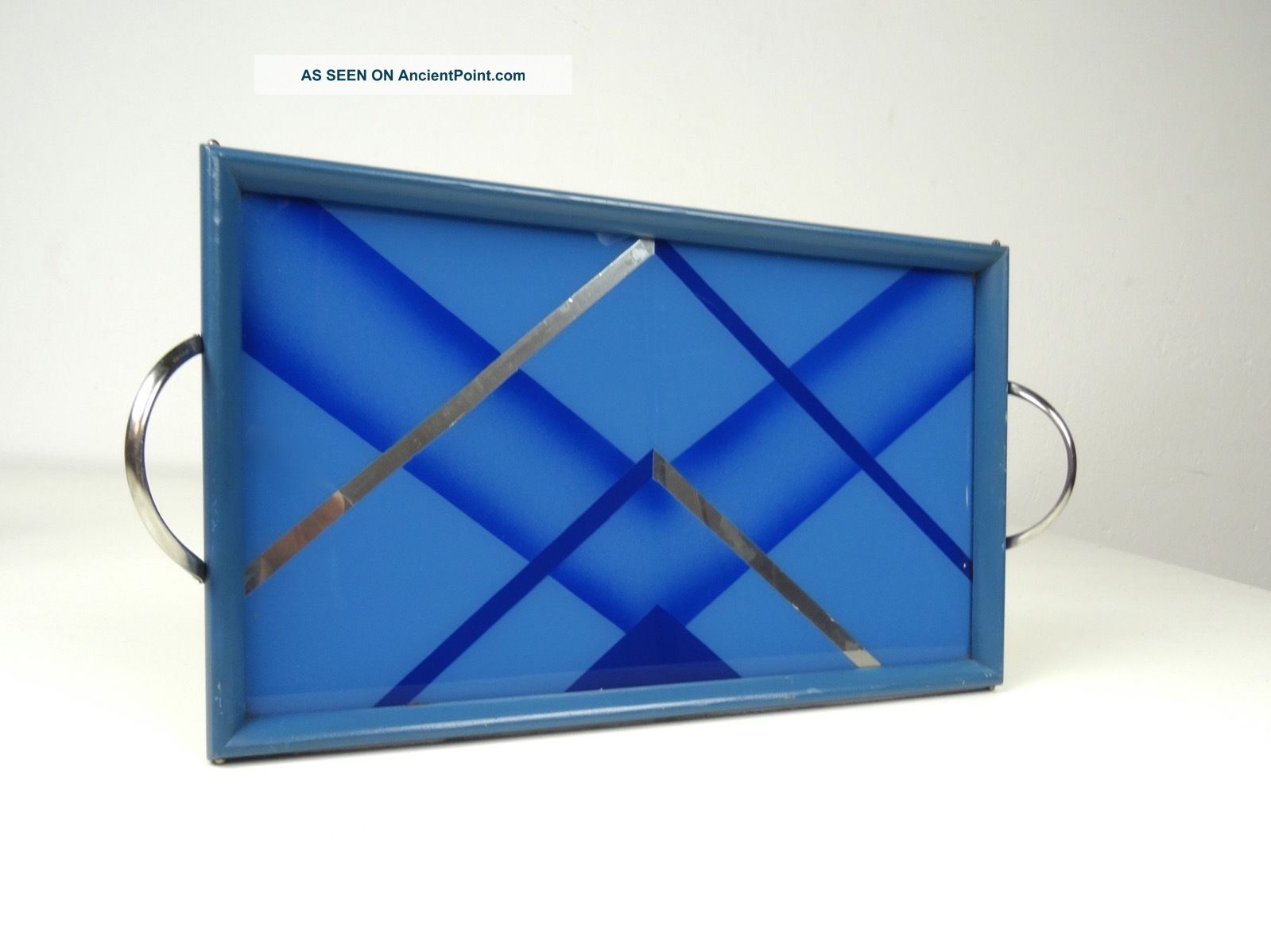 Bauhaus Cocktail Serving Tray Art Deco Glass Painting 1930 Salver Blue Art Deco photo