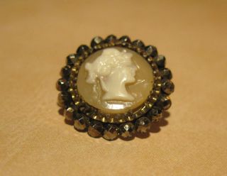 Rare Antique 1800 ' S Shell Camero Button With Dbl.  Steel - Cut Borders - R.  C.  Larner photo