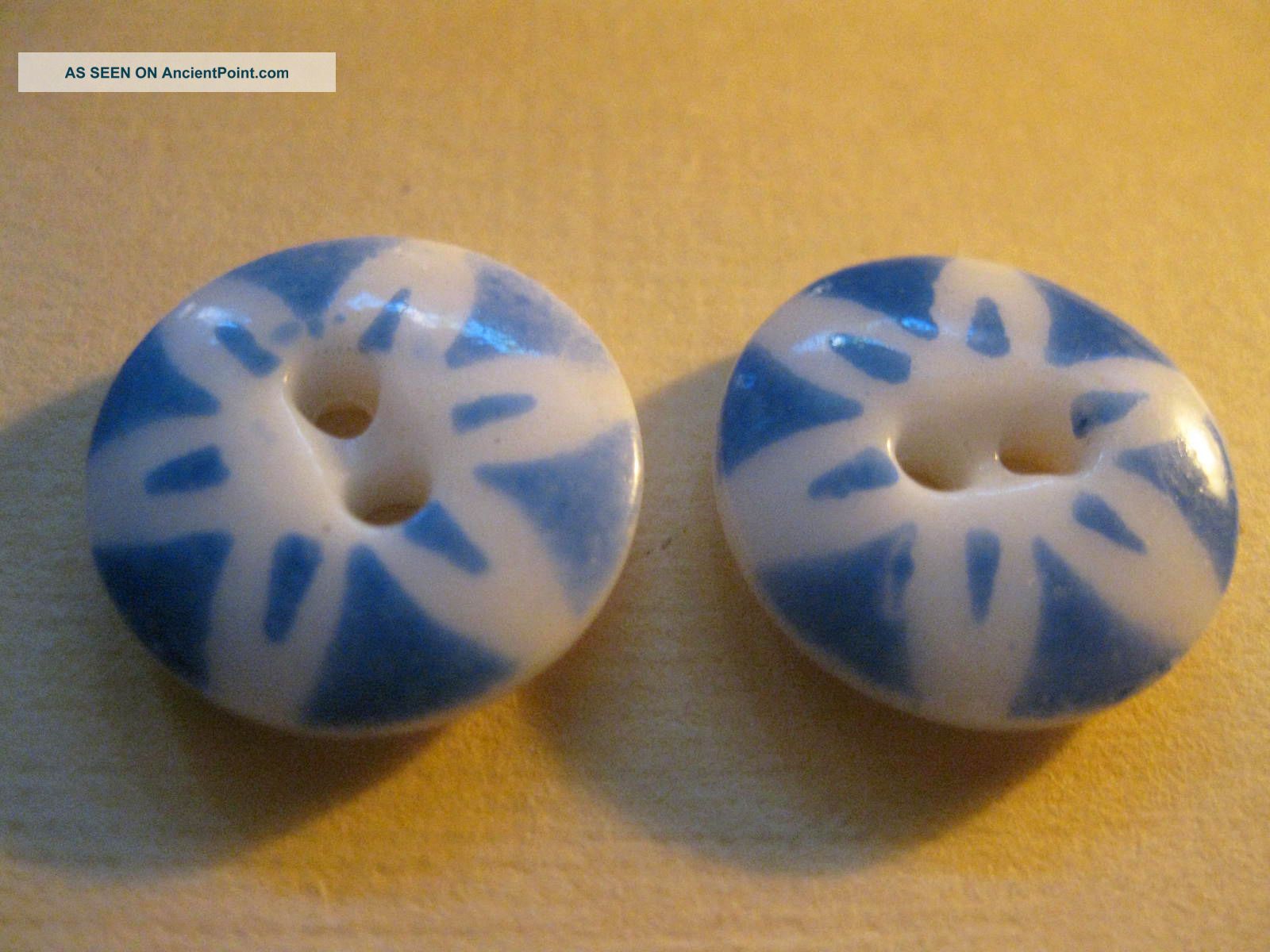 2 Antique Calico/stenciled Sky Blue Buttons Buttons photo