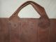 Vtg Antique Leather Wood Carrier Pouch Bag Cabin Decor Hearth Ware Western Hearth Ware photo 1