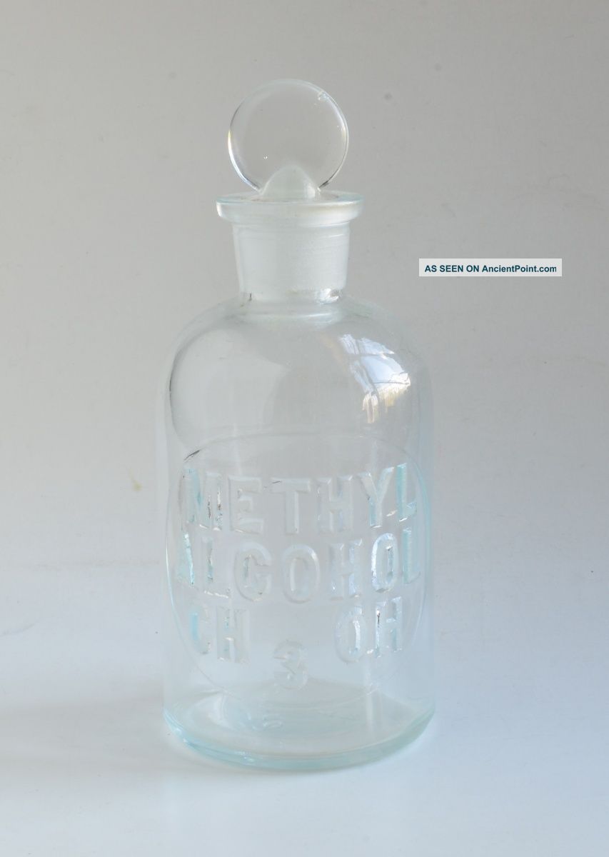 Antique T.  C.  W.  (tcw) Methyl Alcohol Ch3oh Apothecary Glass Bottle With Stopper Bottles & Jars photo