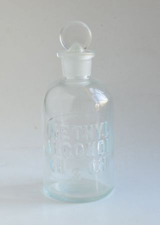 Antique T.  C.  W.  (tcw) Methyl Alcohol Ch3oh Apothecary Glass Bottle With Stopper photo