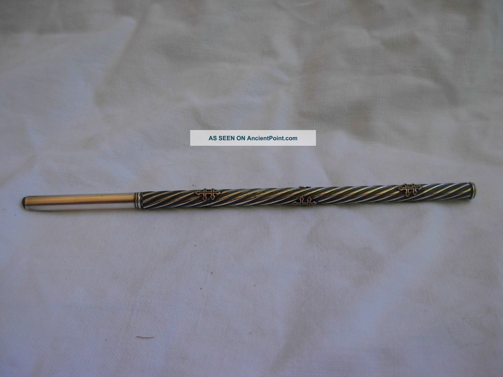 Antique French Solid Silver Dip Pen,  Lorraine Cross Pattern,  Early 20th Century. France photo
