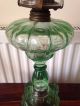 Vintage Glass Oil Lamp Light Green Pressed Glass Order 20th Century photo 3