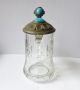 Antique Arts & Crafts Blue Glass Cabochon Pewter Lid & Cut Glass Stein Arts & Crafts Movement photo 1