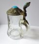Antique Arts & Crafts Blue Glass Cabochon Pewter Lid & Cut Glass Stein Arts & Crafts Movement photo 5