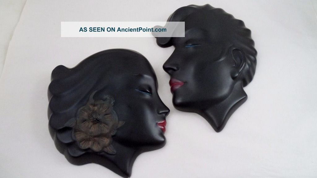 1950s Art Deco Style Plaster Chalk Boy & Girl Lovers Tropical Hibiscus Wall Art Art Deco photo