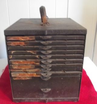Vintage Metal Multigraph Printing Cabinet Case Box photo