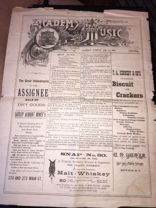 1887 Buffalo Academy Of Music Program Newspaper photo