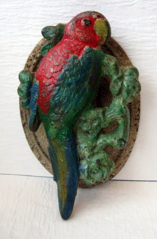 Vtg Antique Hubley 90 Orig.  Paint Cast Iron Parrot / Macaw Door Knocker 1920 ' S photo