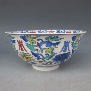 Chinese Colorful Porcelain Hand Painted Bats Bowl W Qing Dynasty Qianlong Mark photo