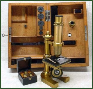 Rare Brass 1888 Leitz Stativ Iiib Cased Microscope Outfit photo