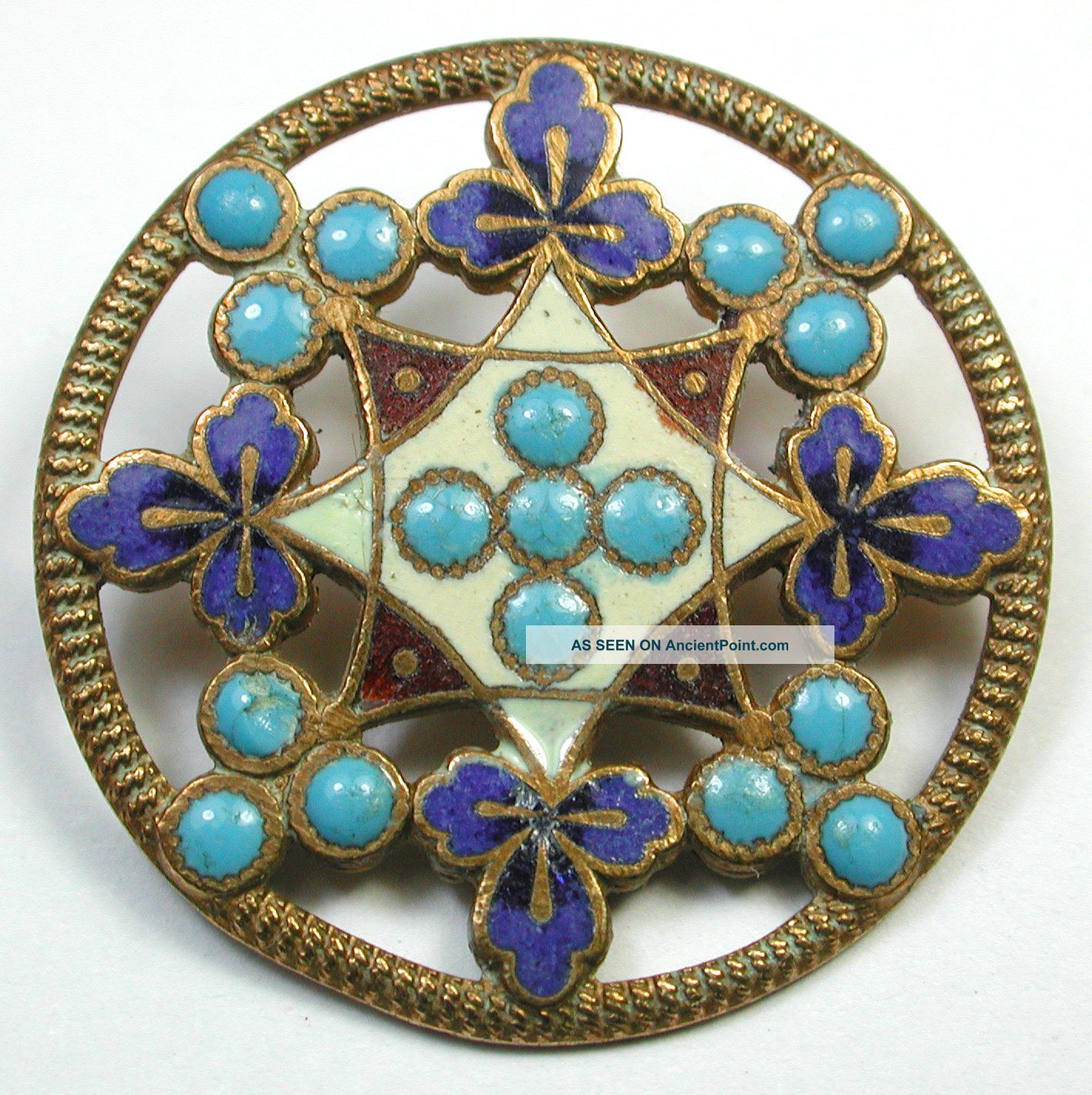 Antique French Enamel Button Pierced Floral Design W/ Pierreries Buttons photo