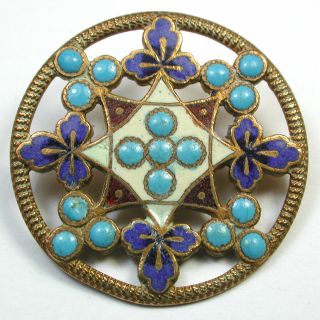 Antique French Enamel Button Pierced Floral Design W/ Pierreries photo