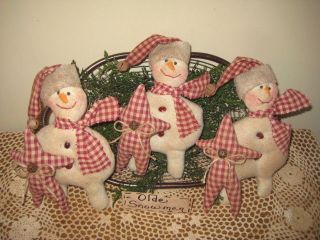 3 Handmade Fabric Country Christmas Snowmen & Prim Star Ornies Ornaments Decor photo