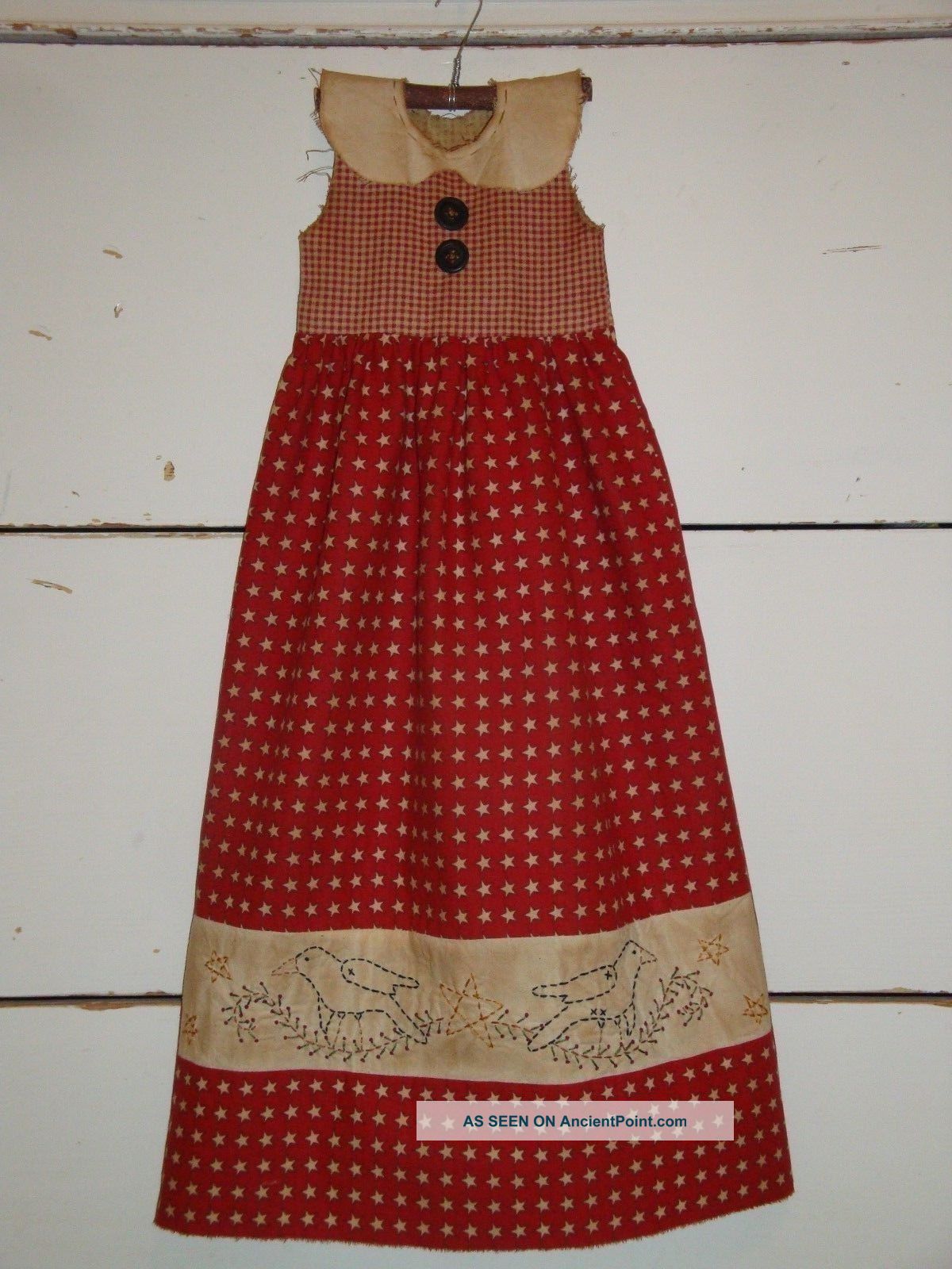 Primitive Doll Dress - Folkart - Handmade Stitchery - Home Decor - Grungy Primitives photo