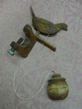 Antique Craved Wooden Wood Carving Folk Art Animated Pecking Bird Motion Toy photo