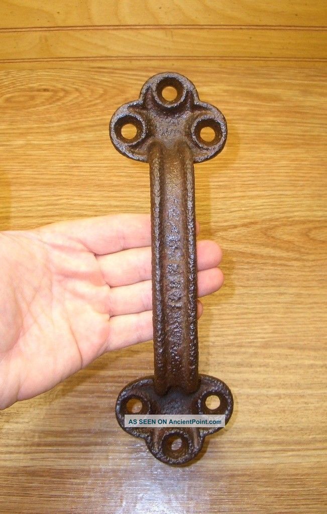 Antique Large Cast Iron Barn Door Pull Handle Vtg Early Old Hardware Door Knobs & Handles photo