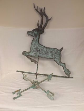 Lg.  Antique Copper & Brass 8 Point Buck Deer Weathervane W/natural Patina Galore photo