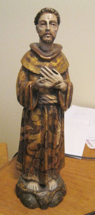 Carved Wood Santo Saint Francis Hand Painted From Around The Mid 1900 ' S photo