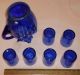 Art Nouveau Cobalt Blue Glass Enamel Decor Lemonade Water Pitcher 6 Tumbler Cups Pitchers photo 4