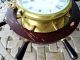 Vintage Ornate Schatz & Sohne German Nautical Brass & Wood Ships Wheel Clock Clocks photo 4