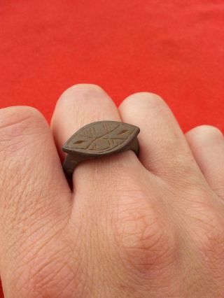 Ancient Roman Bronze Ring - Engraved - - Huge Size photo