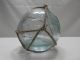 Vintage Glass Fishing Float Blue/green With Water In Net 2.  25 