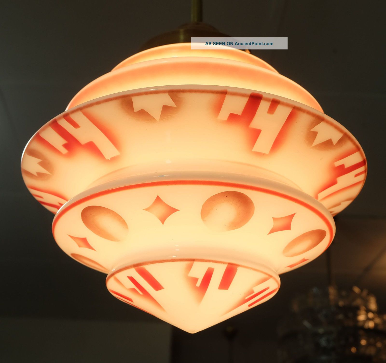 1930 ' S German Art Deco Bauhaus Hanging Lamp Geometric Spritzdekor And Brass Art Deco photo