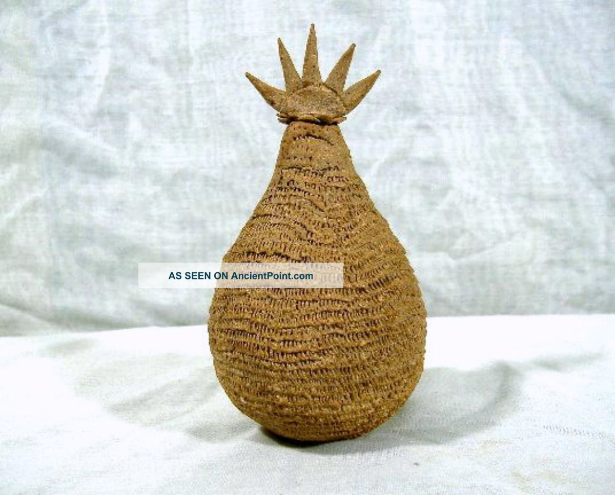 Primitive Stoneware Pottery Pineapple Bottle Flask Jar Figural Folk Art Primitives photo