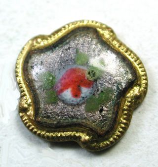 Antique French Enamel Button Hand Painted Dimi So Cute And Hard To Find photo