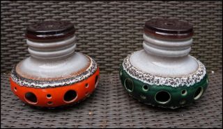 Mid Century Ceramic Dutch Herda Lamp Shades Duo Fat Lava Panton Eames Era photo