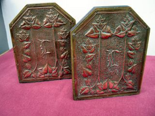 Stunning Pair Art Nouveau Repousse Copper Bookends - No Damage photo
