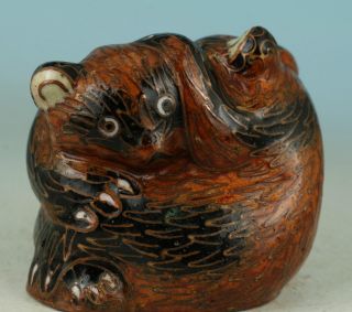 Chinese Old Cloisonne Statue Bear Hug Hand - Carved Lovely Ornaments photo