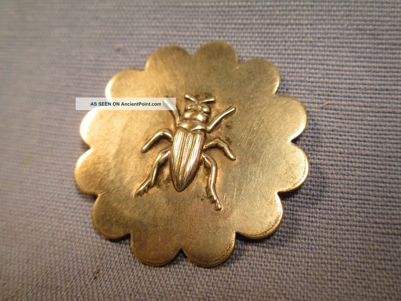 Antique Estate Button - Silver Insect / Bug Beetle 1 1/4 