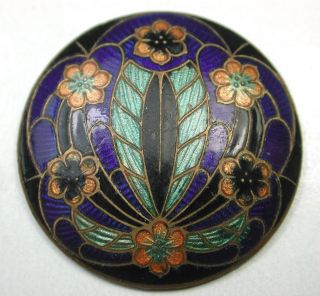 Antique French Enamel Button Basse Taille Art Nouveau Flowers & Bloom Design Lg photo