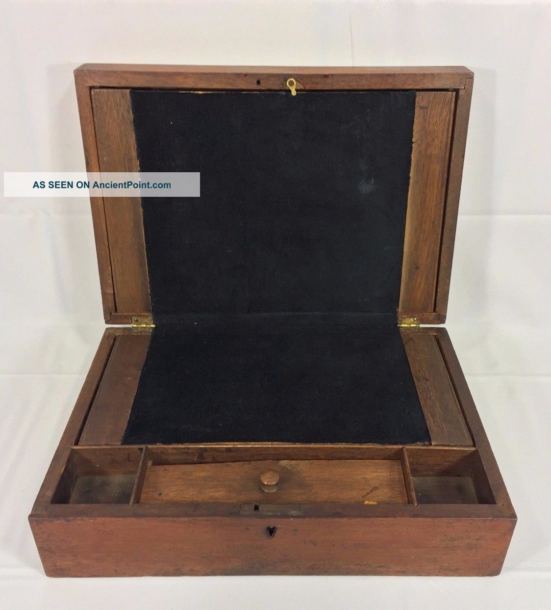 Antique Lap Writing Desk With Felt Material Surface Storage Area And Pen 1900-1950 photo