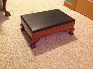 Antique Mahogany Footstool With Leather Lift - Top photo