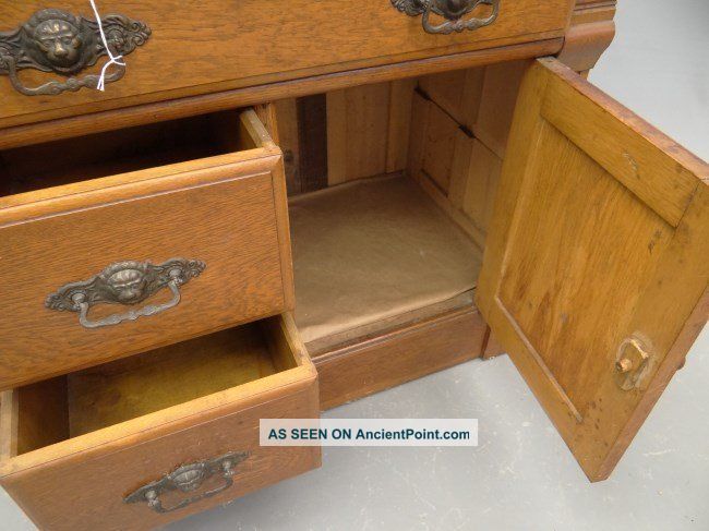 Antique American Victorian Oak Commode Washstand Dresser Sideboard Server Chest 1900-1950 photo