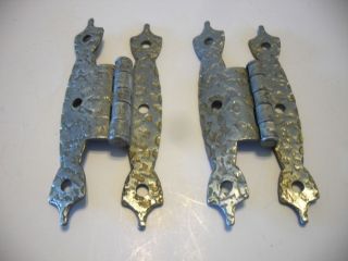 Vtg Hammered Swedish Iron Silver Finish Cabinet Door Hinges H Style 3/8 